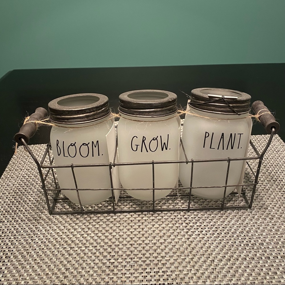 Rae Dunn BLOOM GROW PLANT Mason Jars